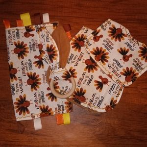 Group set bundle baby bib teether burp pad Lovey taggy ribbon feeding turkey